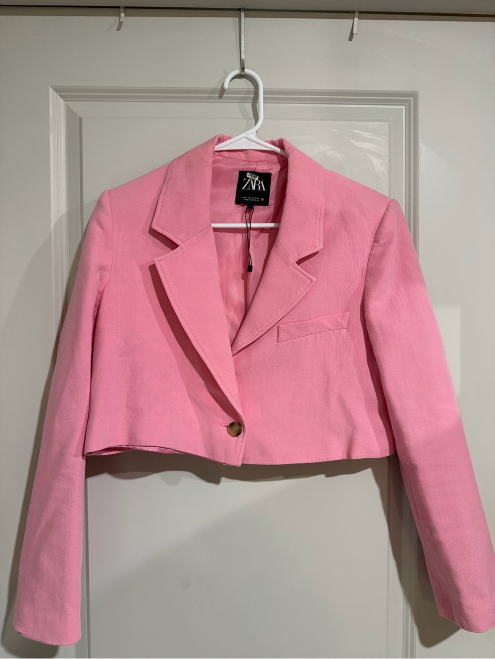 Zara Cropped Pink Tailored Blazer